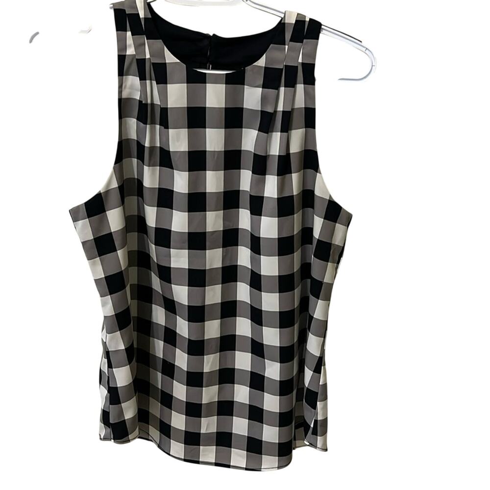 Banana Republic Navy & White Plaid Sleeveless Blouse Tank Small Gingham Check